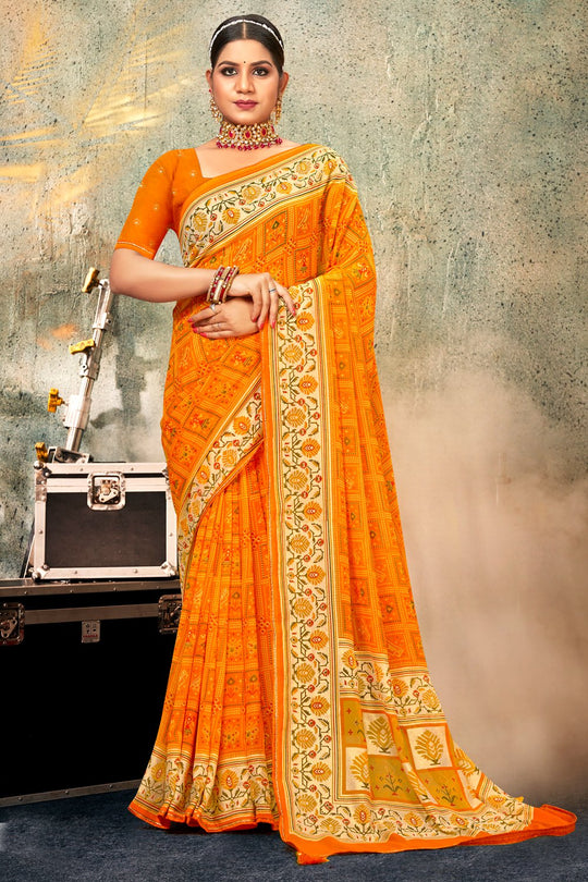 Dark Orange Georgette Saree