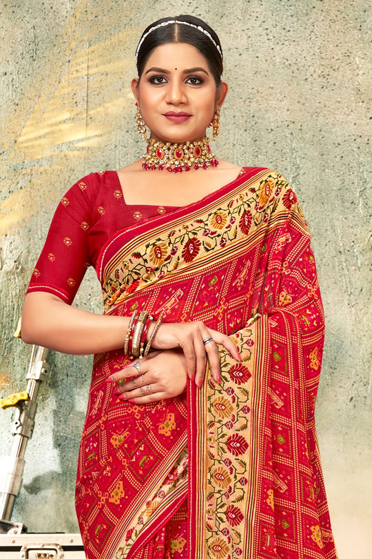 Brick Red Georgette Saree
