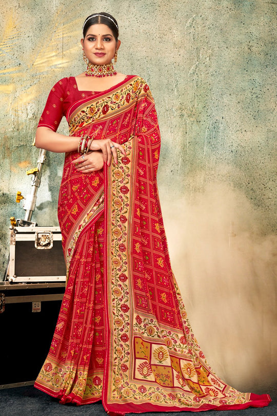 Brick Red Georgette Saree