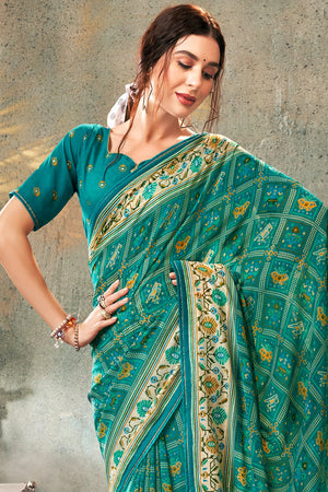 Teal Green Georgette Saree