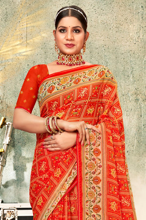 International Orange Georgette Saree