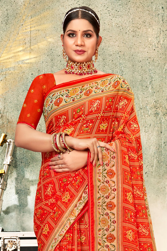 International Orange Georgette Saree