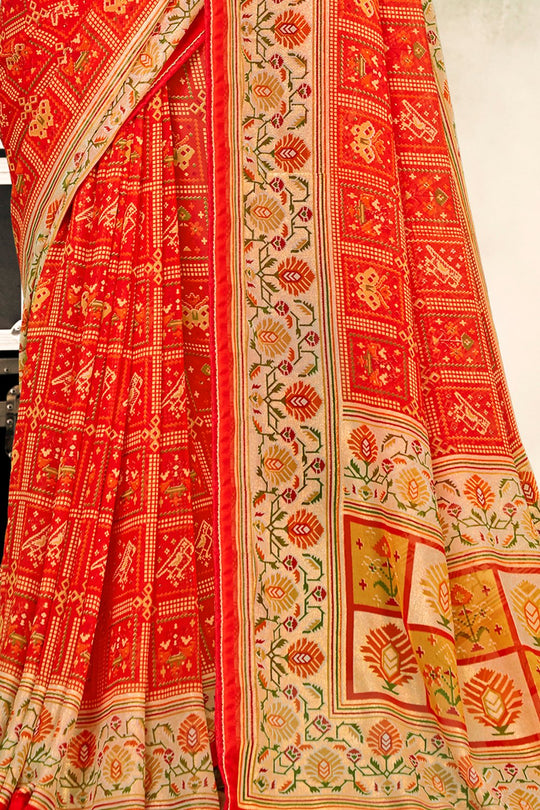 International Orange Georgette Saree