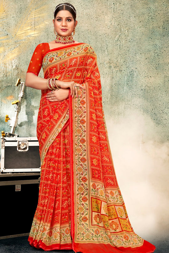 International Orange Georgette Saree