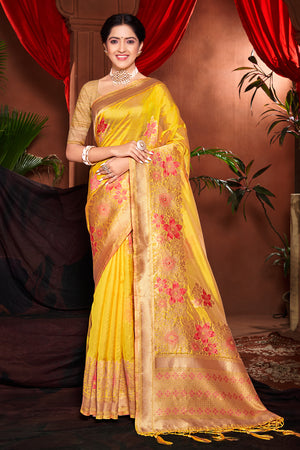 Tuscany Yellow Banarasi Silk Saree