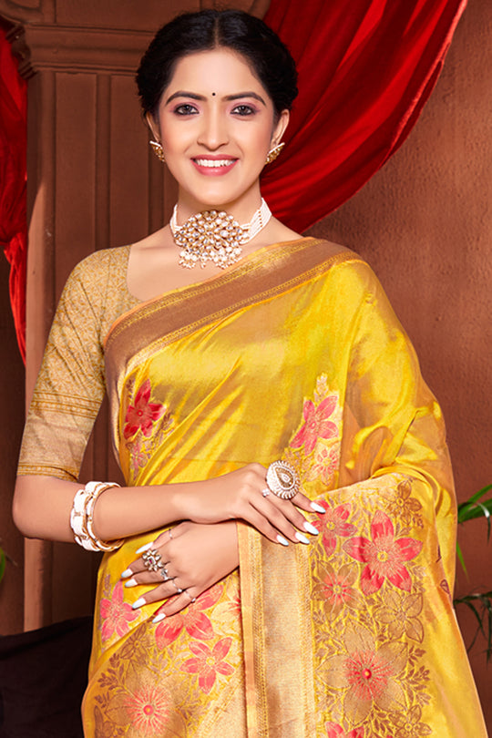Tuscany Yellow Banarasi Silk Saree