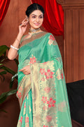 Turquoise Green Banarasi Silk Saree