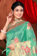 Turquoise Green Banarasi Silk Saree