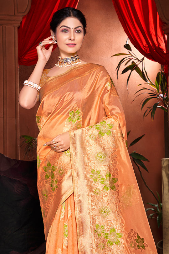 Apricot Orange Banarasi Silk Saree