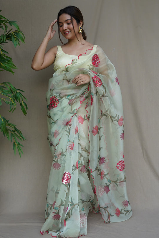 Patel Green Organza Saree