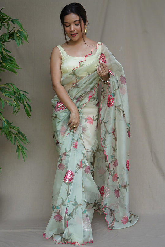 Patel Green Organza Saree
