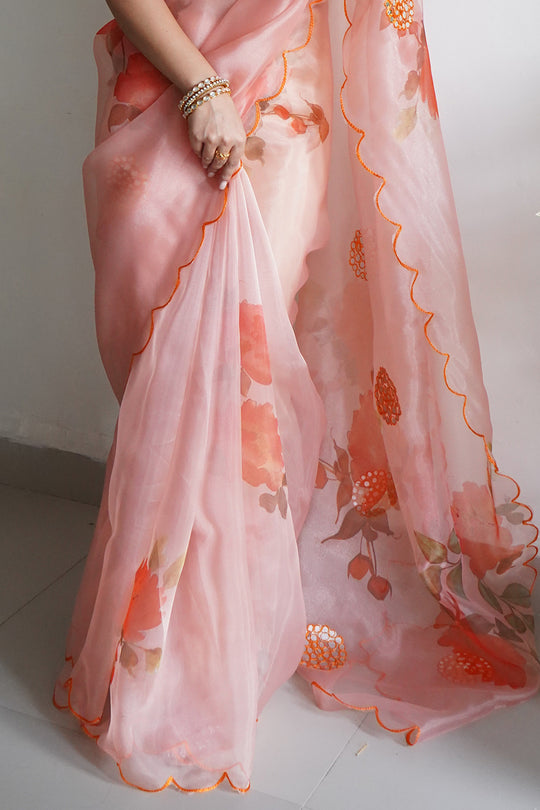 Pastel Peach Organza Saree