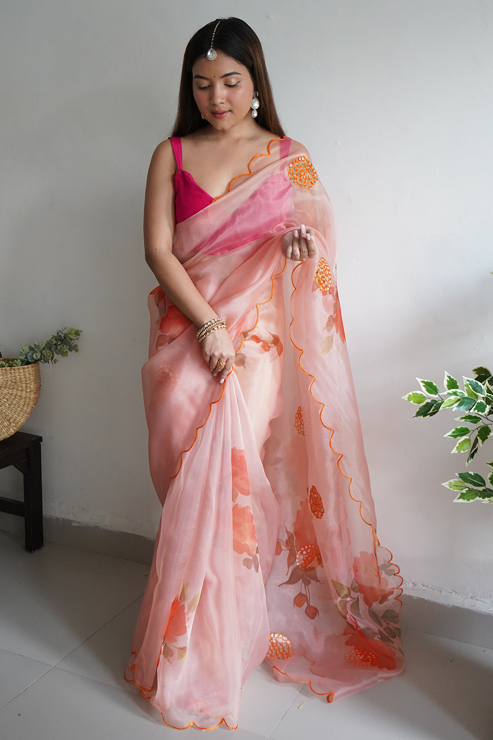 Pastel Peach Saree in Paithani Silk