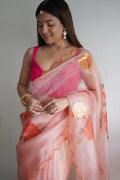 Pastel Peach Organza Saree