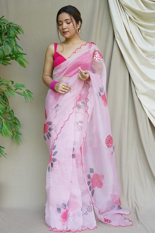 Pastel Pink Organza Saree