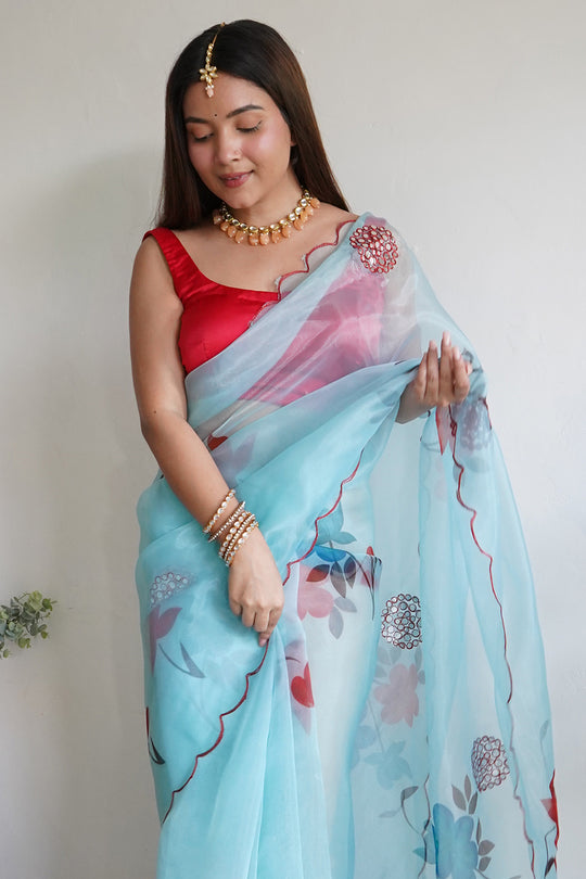 Sky Blue Organza Saree
