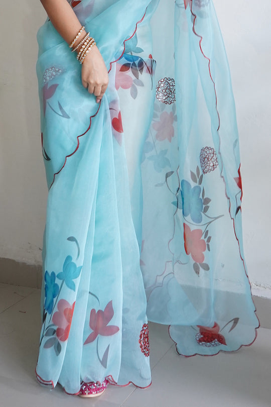 Sky Blue Organza Saree