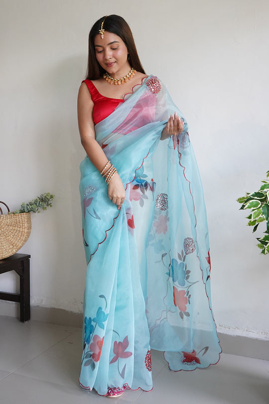 Sky Blue Organza Saree