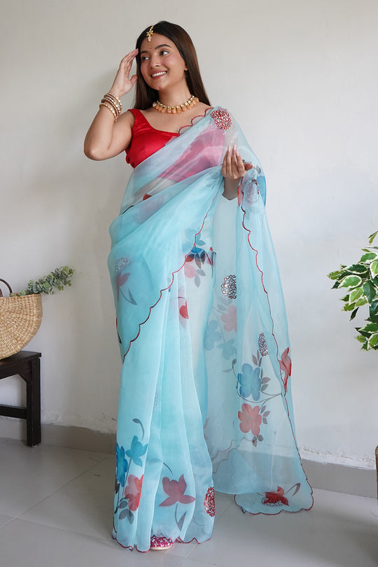 Sky Blue Organza Saree