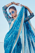 Cerulean Blue Chiffon Saree