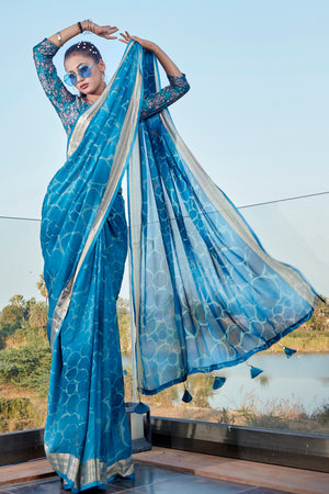 Cerulean Blue Chiffon Saree