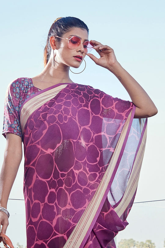 Berry Violet Chiffon Saree