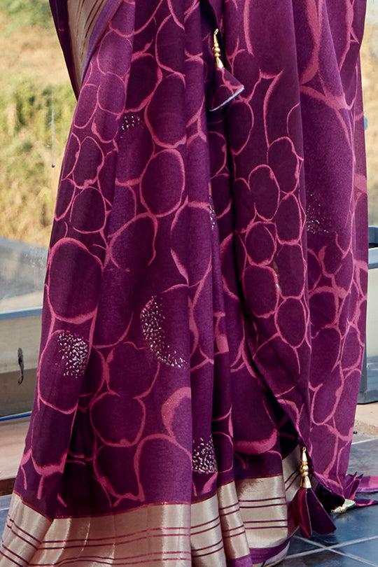 Berry Violet Chiffon Saree