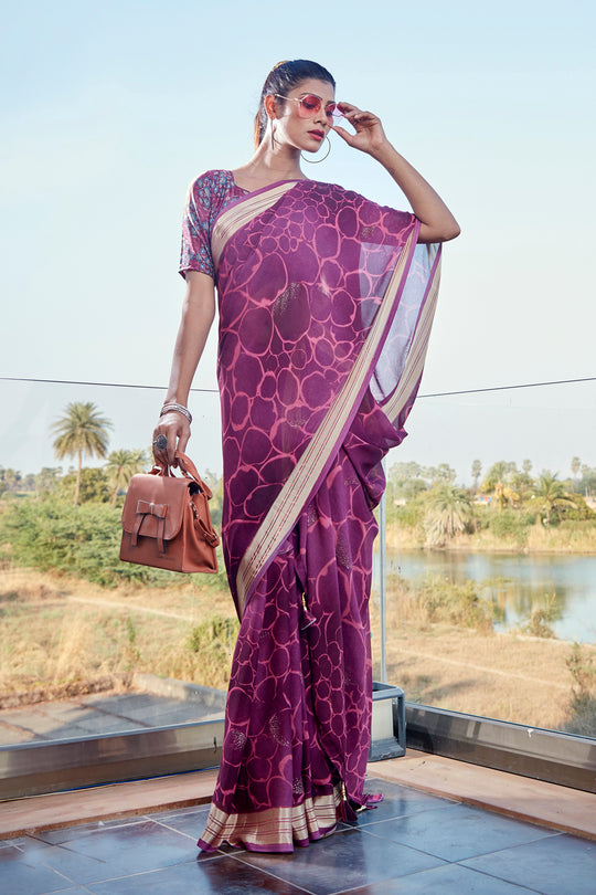 Berry Violet Chiffon Saree