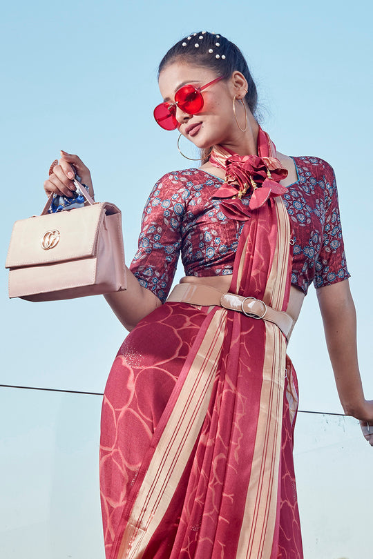 Taffy Red Chiffon Saree
