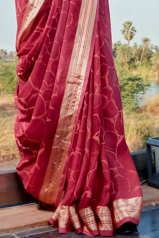 Taffy Red Chiffon Saree