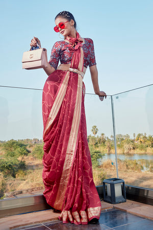 Taffy Red Chiffon Saree