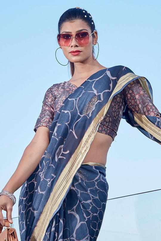 Denim Blue Chiffon Saree