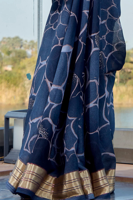 Denim Blue Chiffon Saree