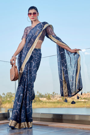 Denim Blue Chiffon Saree