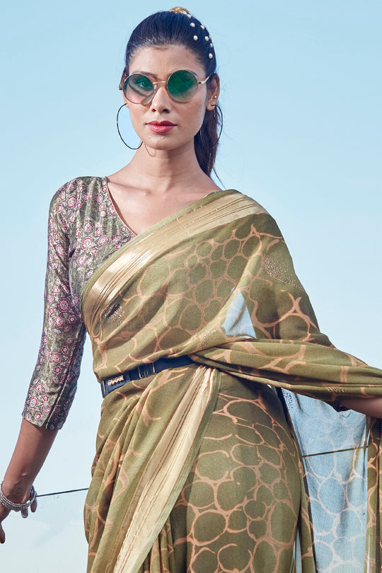 Heena Green Chiffon Saree