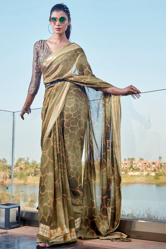 Heena Green Chiffon Saree