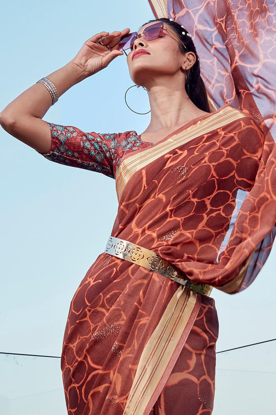 Burnt Brown Chiffon Saree