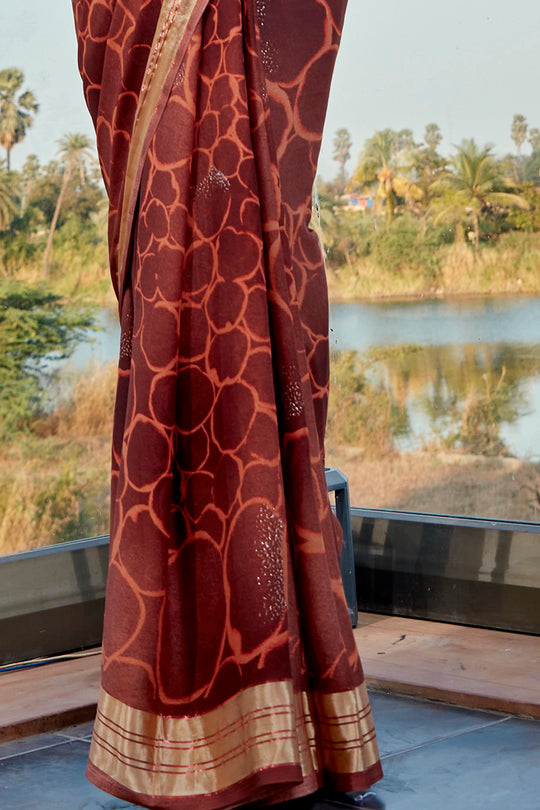 Burnt Brown Chiffon Saree