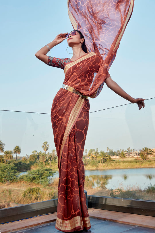 Burnt Brown Chiffon Saree