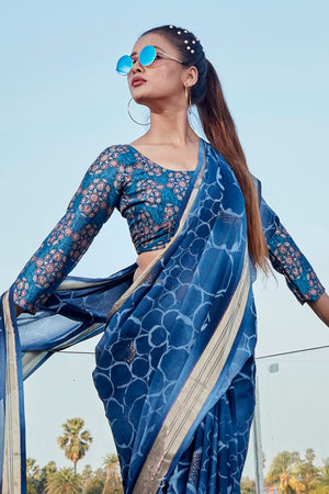 Deep Blue Chiffon Saree