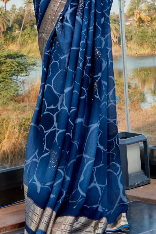 Deep Blue Chiffon Saree