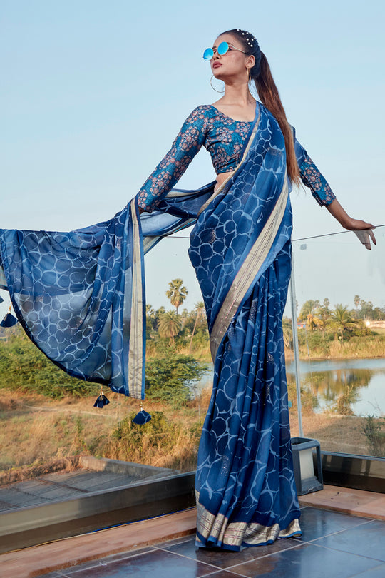 Deep Blue Chiffon Saree