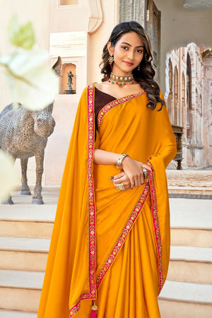 Turmeric Yellow Satin Saree