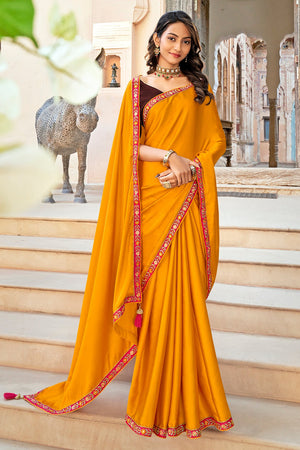 Turmeric Yellow Satin Saree