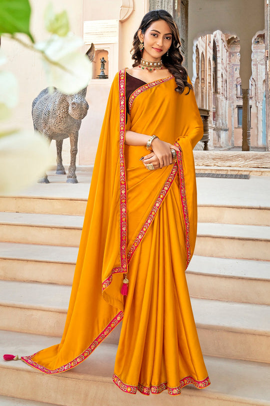 Turmeric Yellow Satin Saree