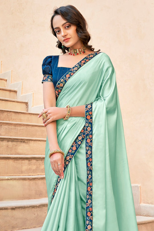 Green And Blue Satin Saree