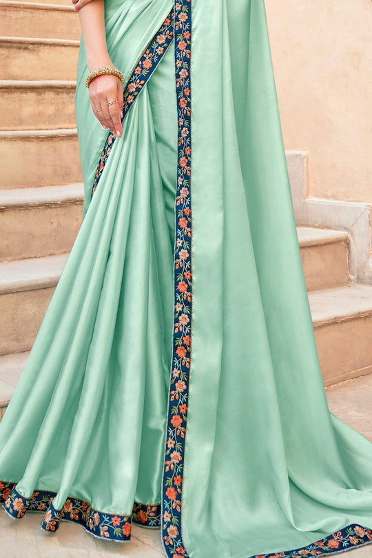 Green And Blue Satin Saree