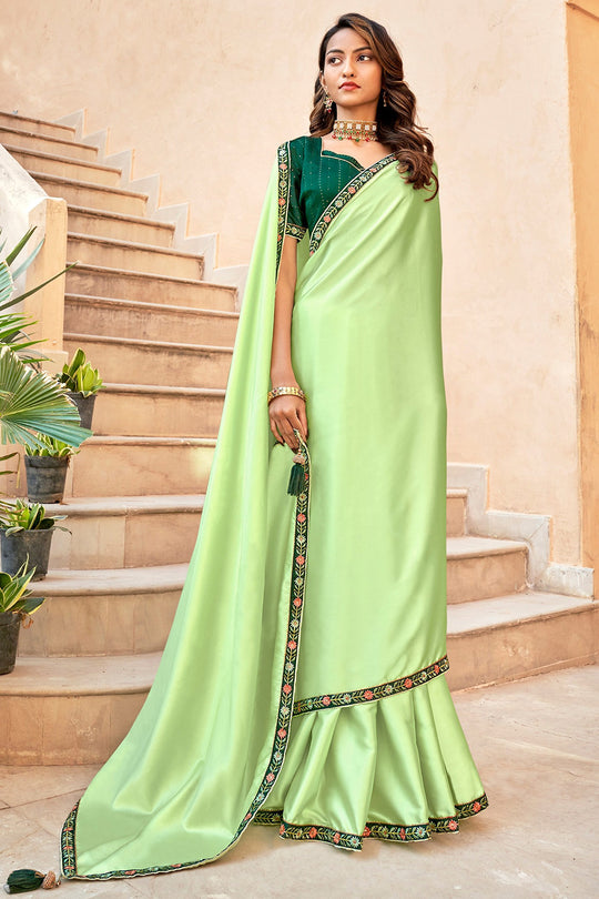 Mint Green Satin Saree