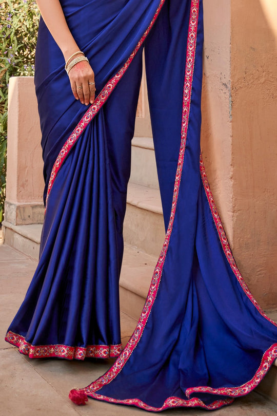 Navy Blue Satin Saree