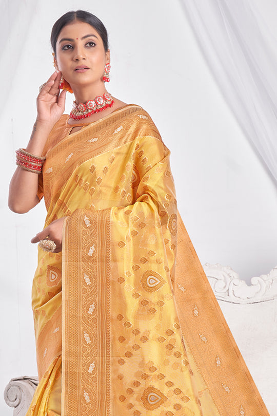 Pastel Yellow Organza Saree